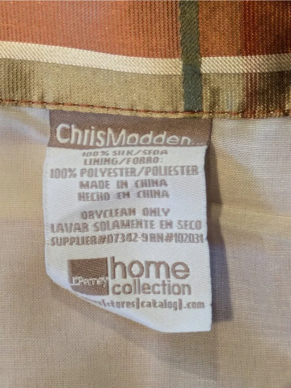 JC Penny Chris Madden Silk Curtain Panels Set of 2 Gold Rust Plaid Lined 84 x 41